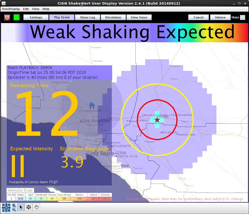 ShakeAlert for Fontana event