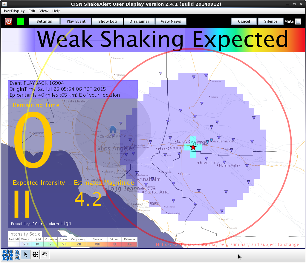 ShakeAlert for Fontana event