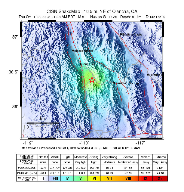 ShakeMap for 10/1/09